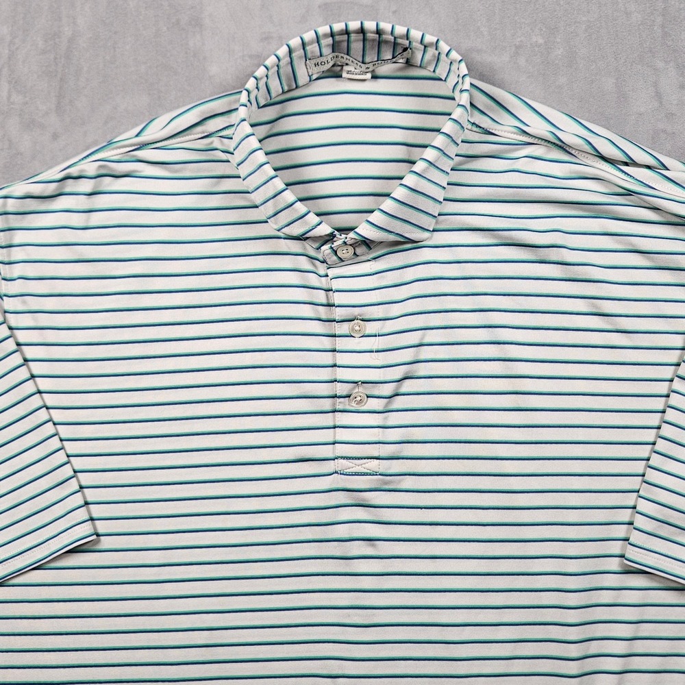 Holderness‎ & Bourne Polo Shirt Mens XL White Striped The Sutton Glen Club Golf